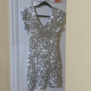 Silver Sequin Mini Dress